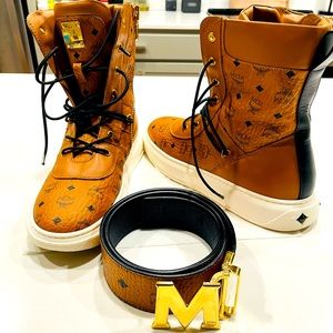 McM hightop sneaker with and addition McM belt match